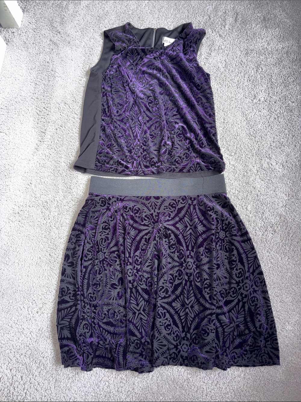 Purple Burnout Velvet Two-Piece Skirt Set junior size